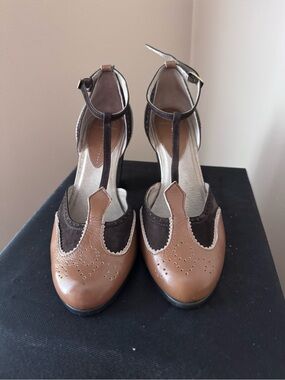 Diesel Two-Tone Brown T-Strap Heels